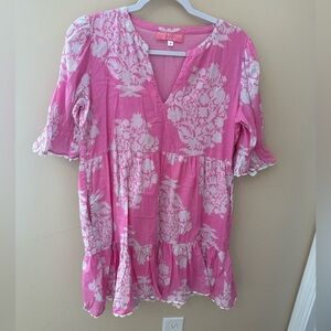 Preppy girl Palm Beach pink tiered mini dress cotton size small